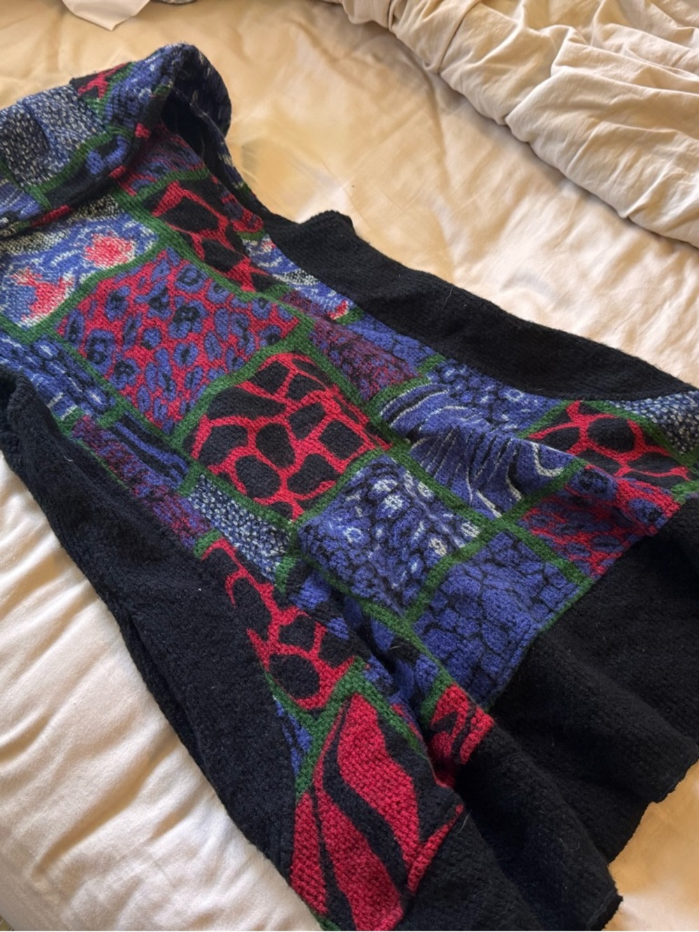 INC International Concepts Black Sweater with Red, Blue & Green Pattern